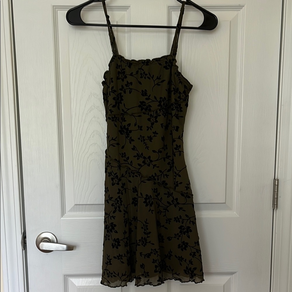Shein Olive Green Dress with Black Floral